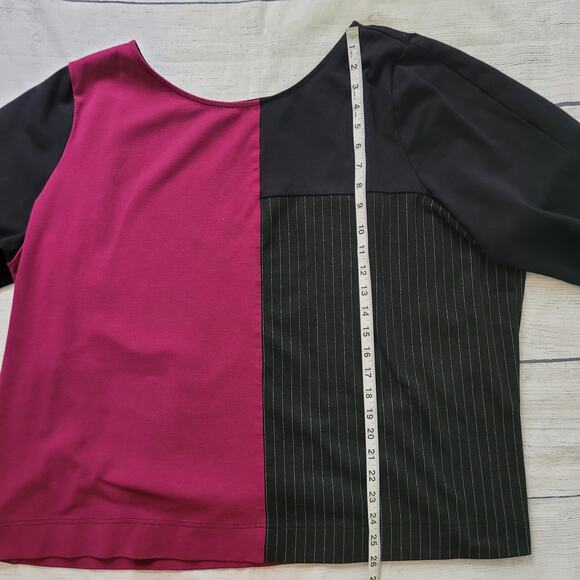 Lane Bryant Size 26/28 Color Block Two Tone Pinstripe 3/4 Sleeve Top Round Neck - Picture 8 of 9